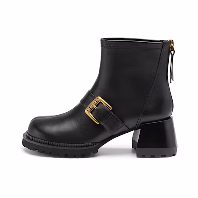 (W) C°BANNER Leather Buckle Ankle Boot 'Black'