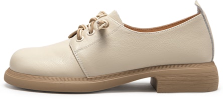 (Women) C°BANNER Leather Casual Round Toe Mid-Low Heel 'Beige' A23190221B04 (Women) C°BANNER Leather Casual Round Toe Mid-Low Heel 'Beige' A23190221B04