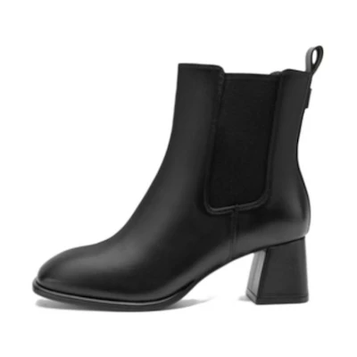 (W) C°BANNER Leather Chunky Heel Chelsea Boots 'Black'