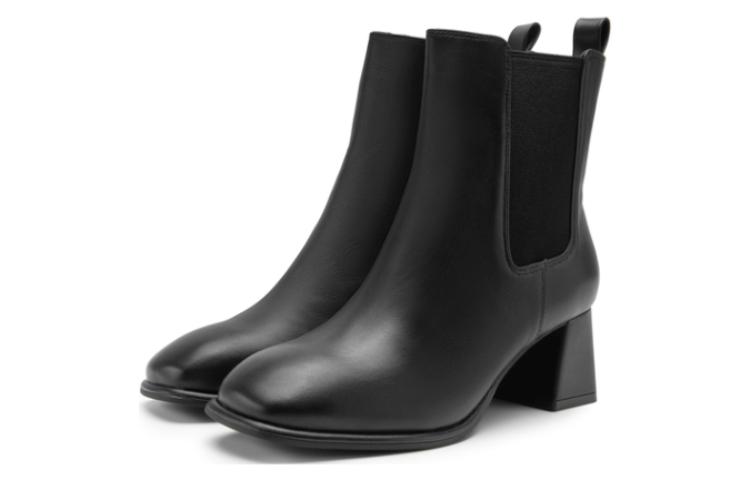 (W) C°BANNER Leather Chunky Heel Chelsea Boots 'Black' 圖 2