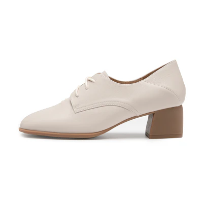 (W) C°BANNER Leather Chunky Heel Slip-On 'Beige Workwear'