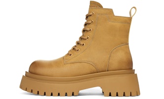 (Women) C°BANNER Leather Fleece-Lined Slimming Height-Increasing Short Tube Martin Boots 'Yellow' QA1233077M18 (Women) C°BANNER Leather Fleece-Lined Slimming Height-Increasing Short Tube Martin Boots 'Yellow' QA1233077M18