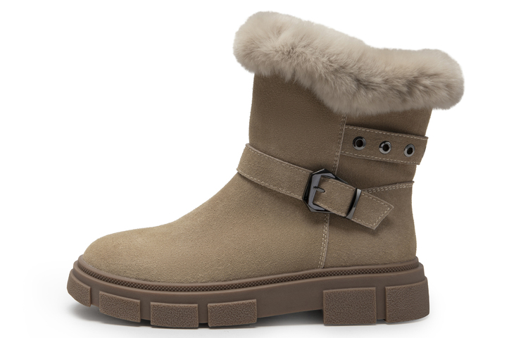 (Women) C°BANNER Leather Fleece-Lined Warm Thick-Soled Short Snow Boots 'Apricot' A22759528B13