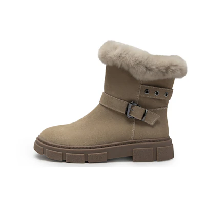 (W) C°BANNER Leather Fleece-Lined Warm Thick-Soled Short Snow Boots 'Apricot'