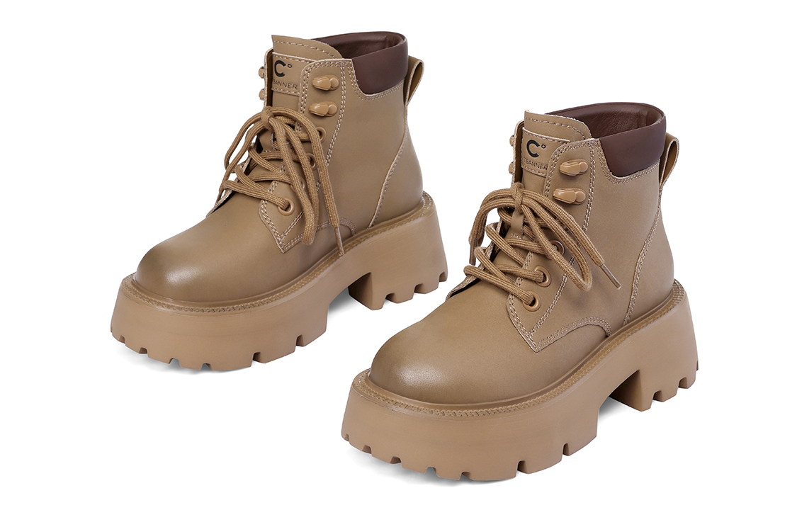 Shop (W) C°BANNER 时尚舒适潮流短款棕色皮革马丁靴 QL333140X02