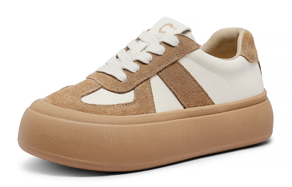 (W) C°BANNER Leather Patchwork Thick Sole Low-Top Sneakers 'Beige' 圖 2