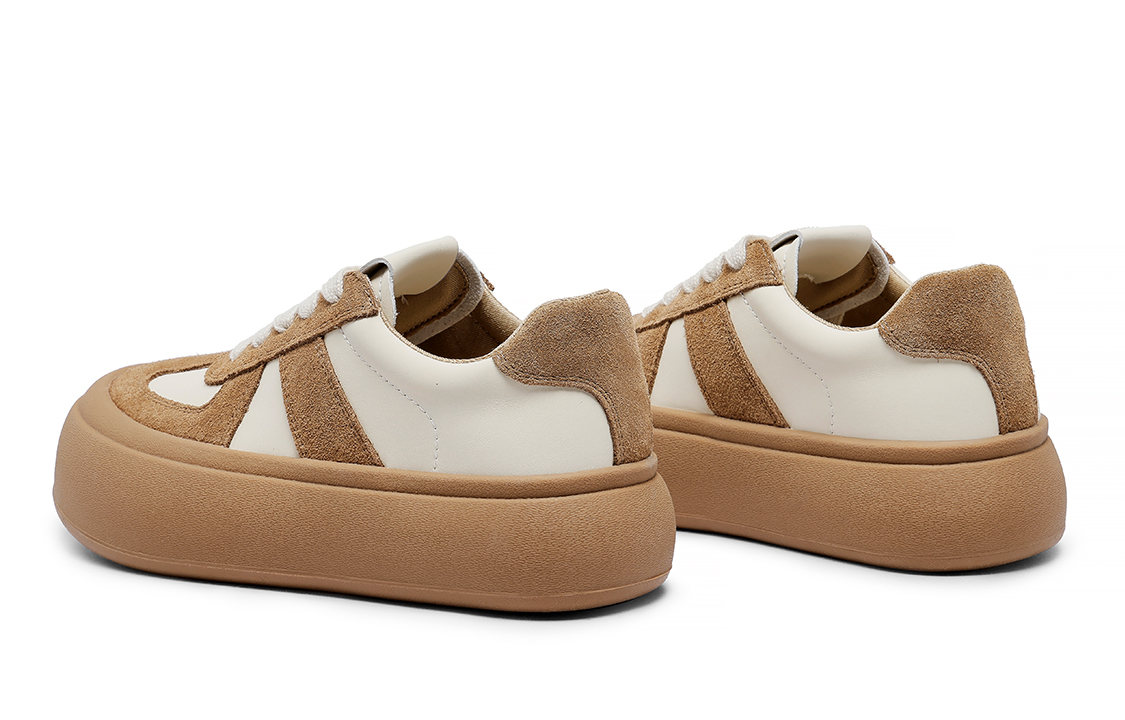 (W) C°BANNER Leather Patchwork Thick Sole Low-Top Sneakers 'Beige' 圖 3