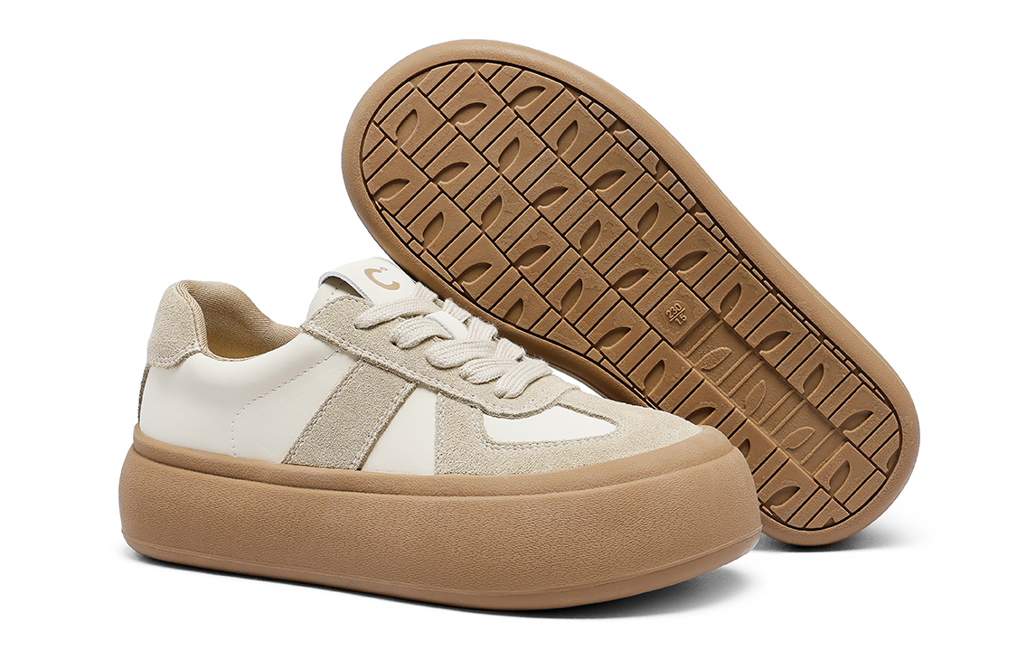 (W) C°BANNER Leather Patchwork Thick Sole Low-Top Sneakers 'Beige' 圖 5
