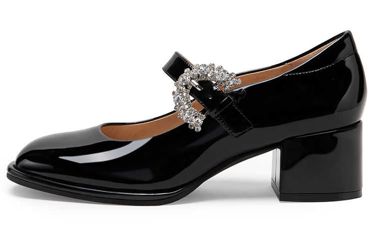 (W) C°BANNER Leather Patent Leather Rhinestones Mary Jane Pumps 5cm 'Heels'