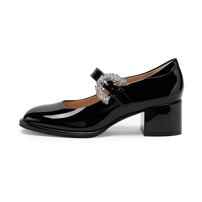 (W) C°BANNER Leather Patent Leather Rhinestones Mary Jane Pumps 5cm 'Heels'