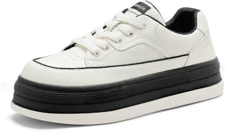 Order (Women) C°BANNER Leather Platform Fashion Comfort Low-Top Sneakers 'Black and White' QL533805D35