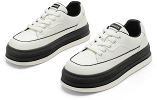 Lookbook (Women) C°BANNER Leather Platform Fashion Comfort Low-Top Sneakers 'Black and White' QL533805D35
