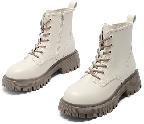 (W) Botas Martin Beige de Cuero Punta Redonda Suela Gruesa C°BANNER QE324319X73 Lookbook (W) Botas Martin Beige de Cuero Punta Redonda Suela Gruesa C°BANNER QE324319X73