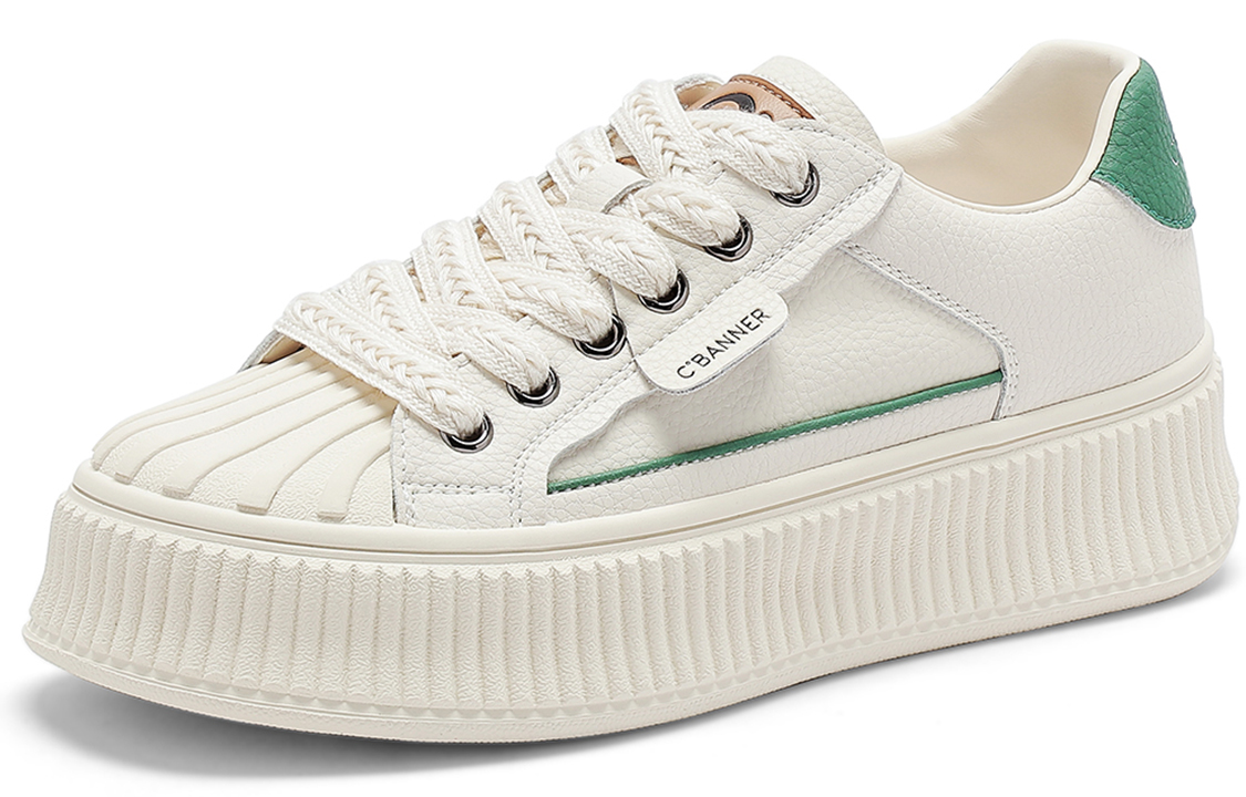 (W) C°BANNER Leather Shell-Toe Low Top 'Beige Green' 圖 2
