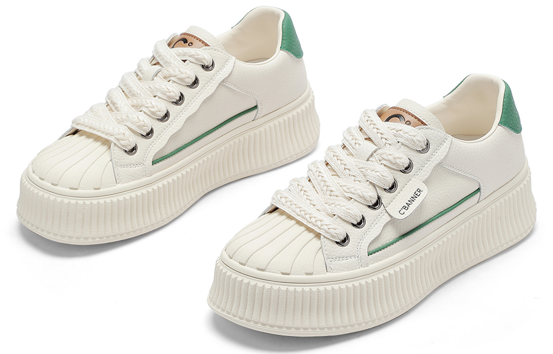 (W) C°BANNER Leather Shell-Toe Low Top 'Beige Green' 圖 4
