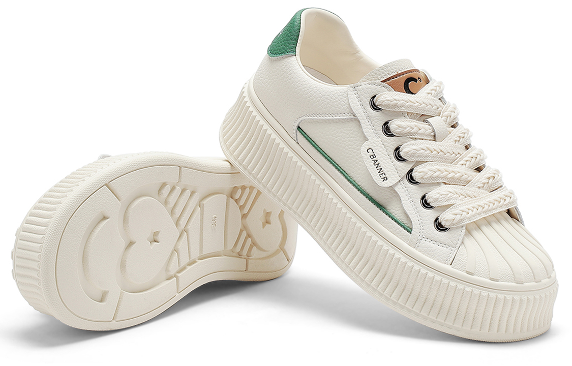 (W) C°BANNER Leather Shell-Toe Low Top 'Beige Green' 圖 5