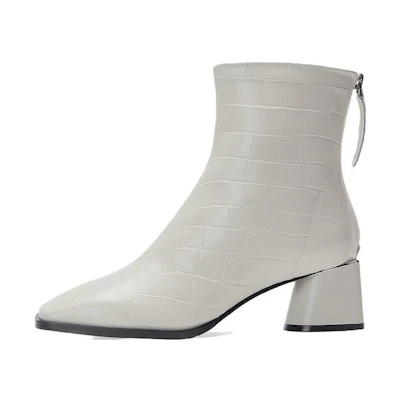 (W) C°BANNER Leather Square Toe Fashion Zipper Ankle Boot 'Beige'