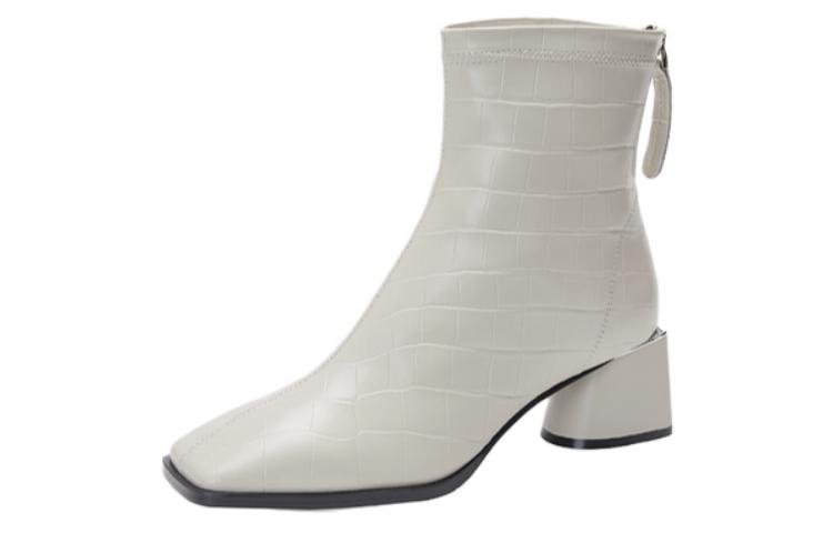 (W) C°BANNER Leather Square Toe Fashion Zipper Ankle Boot 'Beige' 圖 2