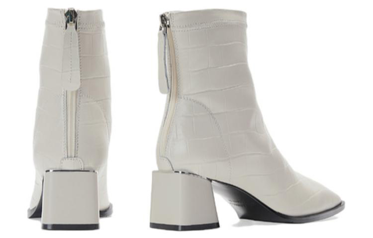 (W) C°BANNER Leather Square Toe Fashion Zipper Ankle Boot 'Beige' 圖 3