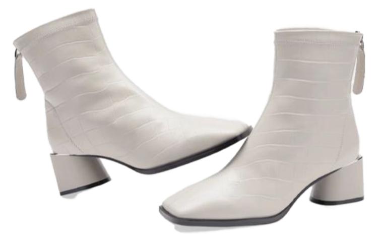 (W) C°BANNER Leather Square Toe Fashion Zipper Ankle Boot 'Beige' 圖 4