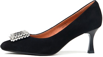 (Women) C°BANNER Leather Velvet 6.5cm Black 'Luxury Rhinestone Kitty Heel' A21404706A01 (Women) C°BANNER Leather Velvet 6.5cm Black 'Luxury Rhinestone Kitty Heel' A21404706A01