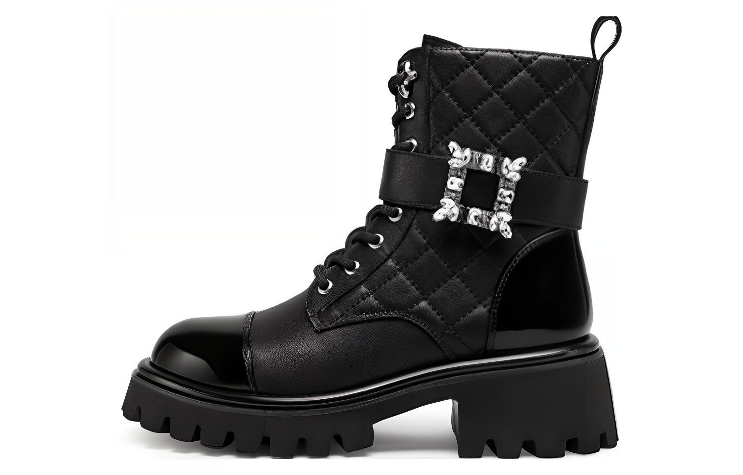 (W) C°BANNER Martin Boot Black 'Shiny Triple-Wear Fashion'