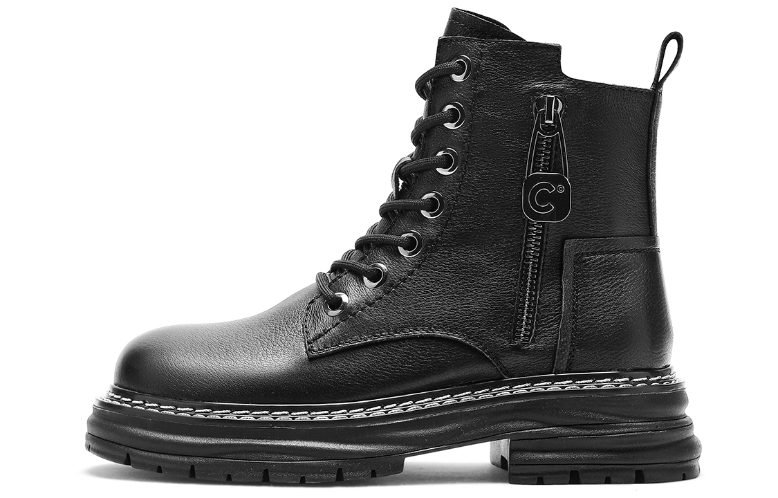 (W) C°BANNER Martin Boots Female 'Black Leather Short Tube'