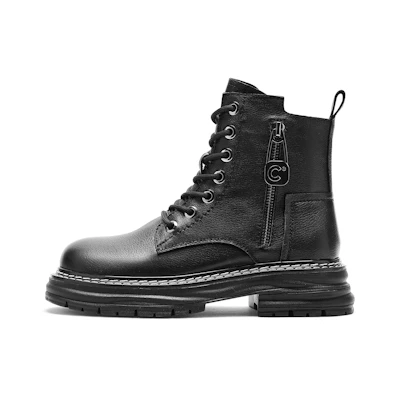 (W) C°BANNER Martin Boots Female 'Black Leather Short Tube'