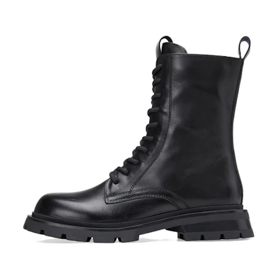 (W) C°BANNER Mid-Calf Round Toe Martin Boots 'Black'