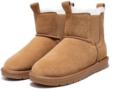 千百度C°BANNER 二層牛皮 拼接加絨保暖舒適 中筒 雪地靴 女款 駝色 Lookbook 千百度C°BANNER 二層牛皮 拼接加絨保暖舒適 中筒 雪地靴 女款 駝色