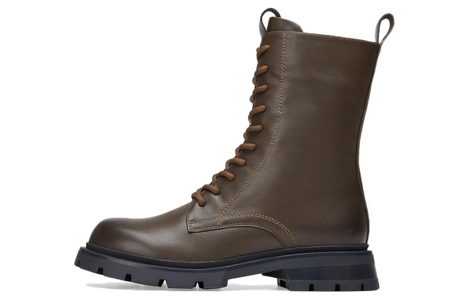 (Women) C°BANNER Mid-Cut Round Toe Martin Boots 'Khaki' A21519001B15