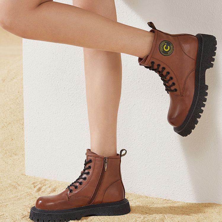 Purchase 千百度C°BANNER 中跟圓頭馬丁靴 女款 棕色