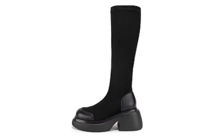 (Women) C°BANNER Round Toe High-Top Boots 7.5cm 'Black' A23589804