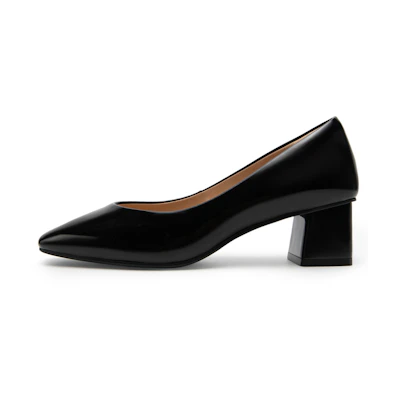 (W) C°BANNER Round Toe Leather High Heels 4.5cm 'Chunky Heel'