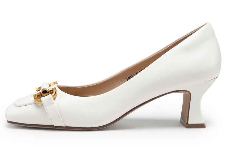 (W) C°BANNER Sheepskin Chunky Heel High Heels 'Elegant Buckle'