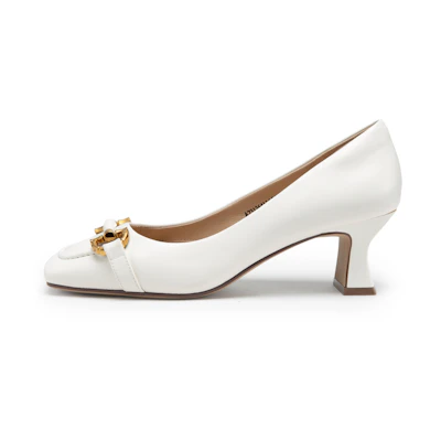 (W) C°BANNER Sheepskin Chunky Heel High Heels 'Elegant Buckle'