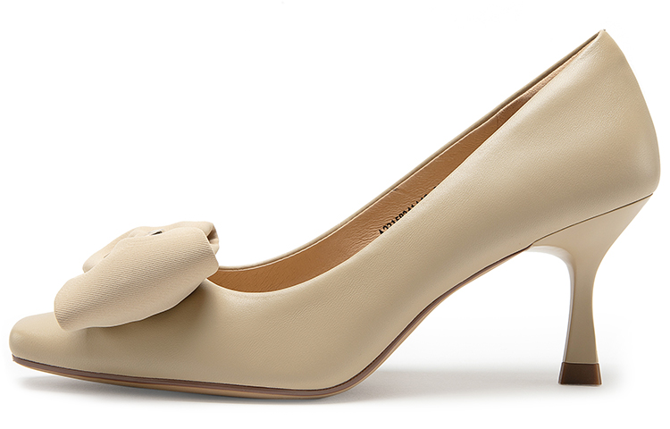 (W) C°BANNER Sheepskin Leather Bowknot High Heels 'Apricot'