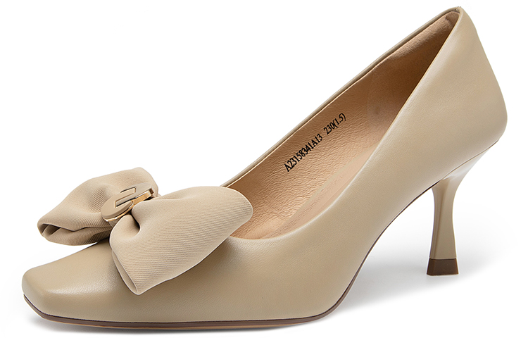 (W) C°BANNER Sheepskin Leather Bowknot High Heels 'Apricot' 圖 3