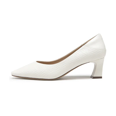 (W) C°BANNER Sheepskin Pointed Toe Block Heel 5.5cm 'Classic Pumps'