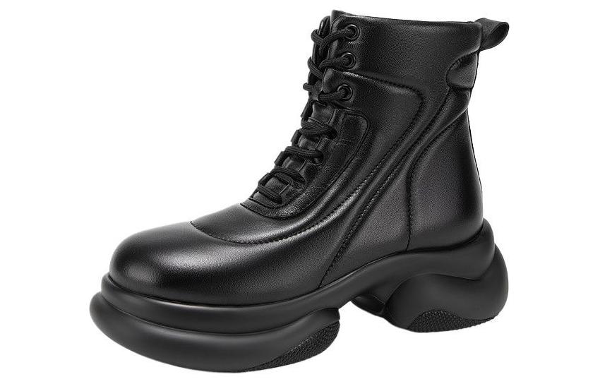 (Women) C°BANNER Sheepskin Round-Toe Lace-Up Platform Booties 'Comfort Versatile' A23531201