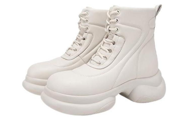 Shop (Women) C°BANNER Sheepskin Round-Toe Lace-Up Platform Booties 'Comfort Versatile' A23531201