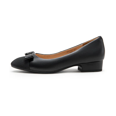 (W) C°BANNER Sheepskin Round Toe Chunky Heel Pumps '3cm'