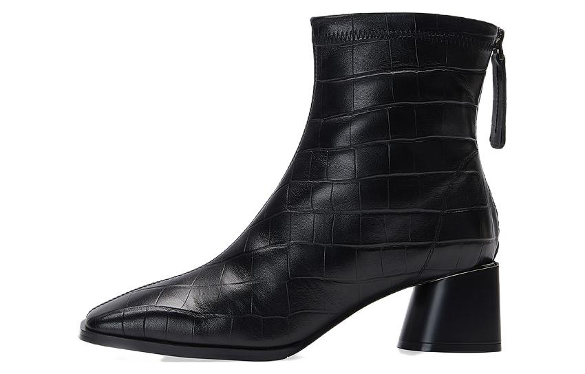 (W) C°BANNER Short Fashion Zip Boot 'Black Square Toe'