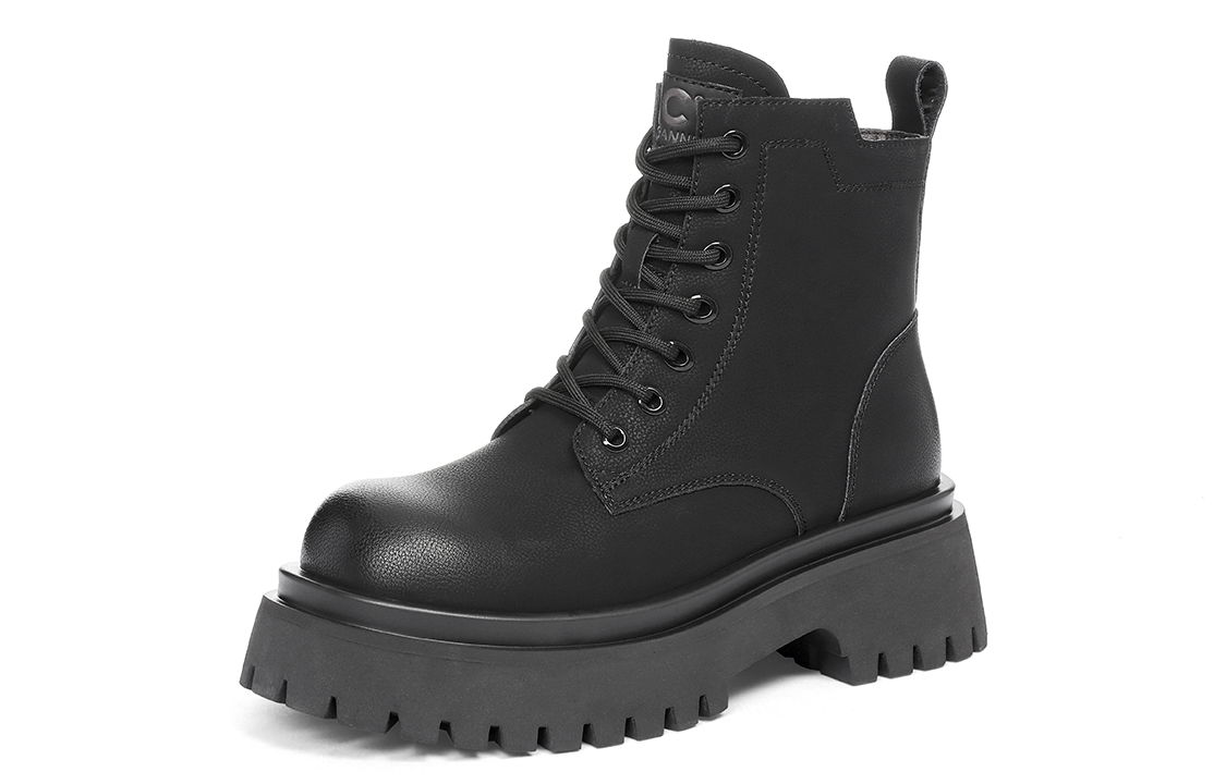 (W) C°BANNER Short Martin Boots 'Black Leather Faux Fur-Lined' 圖 2