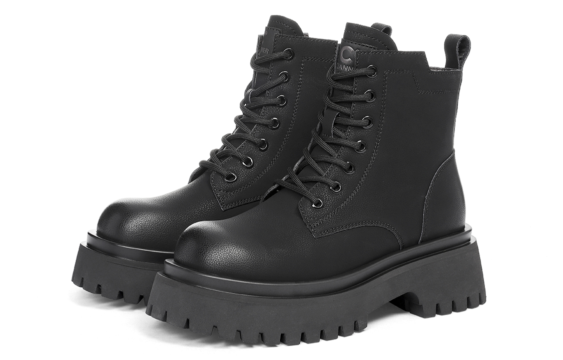 (W) C°BANNER Short Martin Boots 'Black Leather Faux Fur-Lined' 圖 3