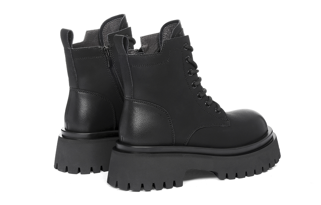 (W) C°BANNER Short Martin Boots 'Black Leather Faux Fur-Lined' 圖 5