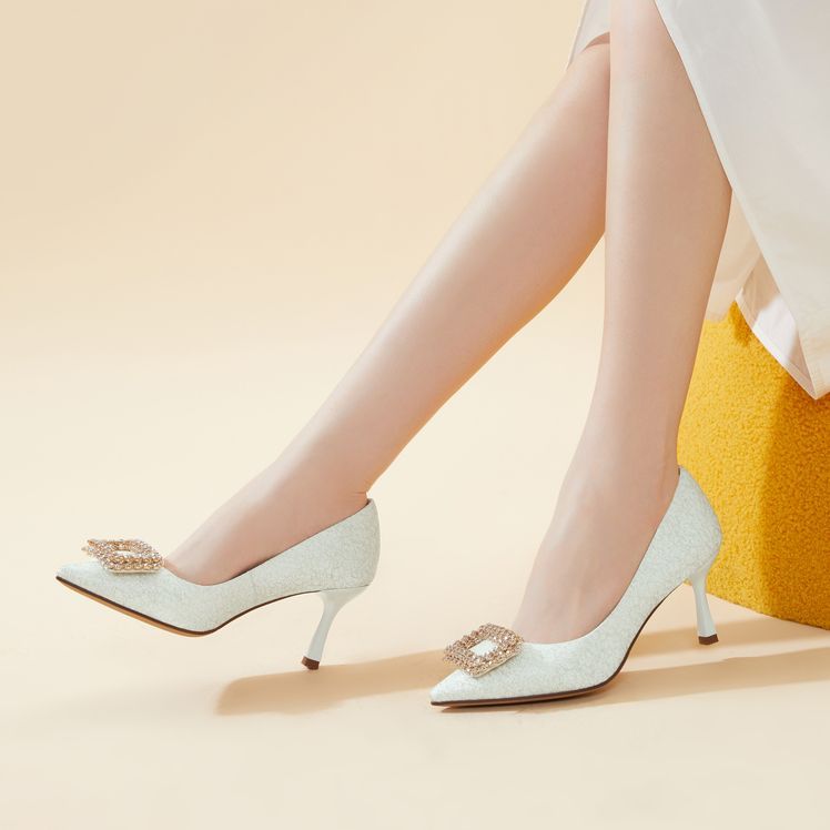 Sizing 千百度C°BANNER 織物 靜音高跟 細跟 高跟鞋 女款 白色