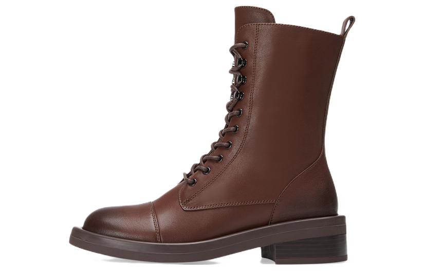 (Women) C°BANNER Street Trend Zip Mid-Calf Martin Boots 'Caramel' A21502004B02