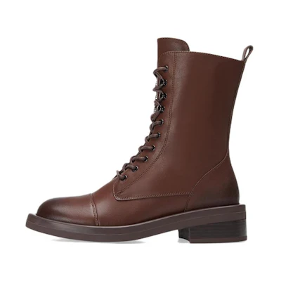 (W) C°BANNER Street Trend Zip Mid-Calf Martin Boots 'Caramel'