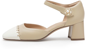 (Women) C°BANNER Suede Patch Square-Toe Chunky Heels 'Apricot' A23273120A13 (Women) C°BANNER Suede Patch Square-Toe Chunky Heels 'Apricot' A23273120A13